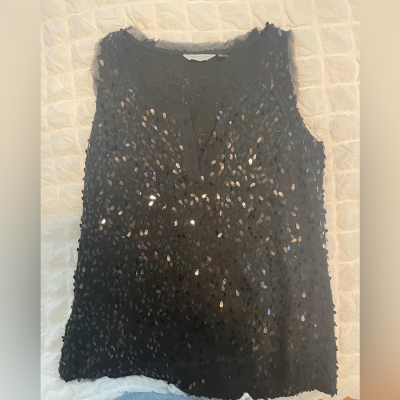 Javier Simorra Collection Tank Top with black sequins and 3 buttons - Picture 1 of 3
